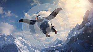 Realistic Penguin Flying Over Mountains - Hyper-detailed Imax Renderings