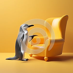 Realistic Penguin On Yellow Chair: Vray Tracing In Cinema4d