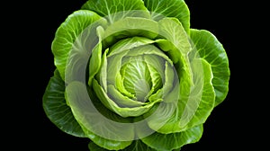 Realistic Photography: Close-up Of Green Cabbage On Black Background