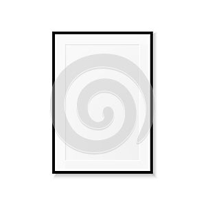 Realistic picture frame with black border and shadow. Isolated on white background. Minimalistic geometric design. Empty