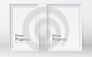 Realistic picture frame isolated on white background. 3D picture frame design vector for A4 and 16:9 ratio