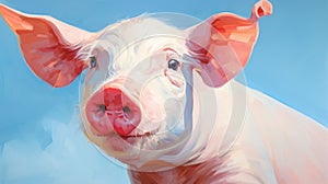 Realistic Pig Painting In Blue Sky - Stylized Portraits With Inventive Character Designs