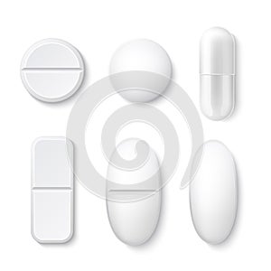 Vector 3d white drugs pills tablets capsule mockup