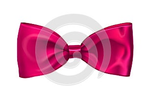 Realistic pink bow on white background. Pink ribbon bow for a holiday or gift design concept photo