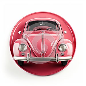 Realistic Pink Car Round Plate With Retro Charm photo