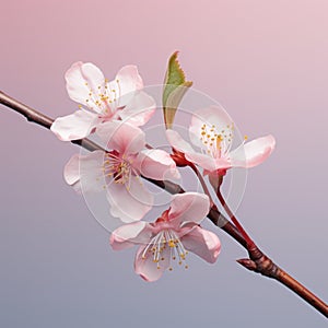 Realistic Pink Cherry Blossom On Solid Background