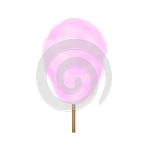Realistic Pink cotton candy isolated on white background. Vector illustration.