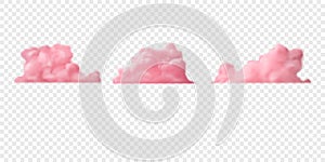 Realistic pink fluffy clouds. Set of vector icons.