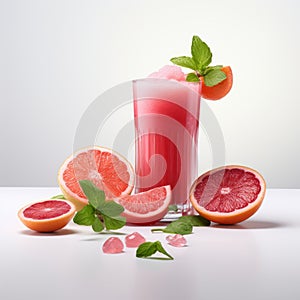 Realistic Pink Grapefruit Juice With Mint Garnish