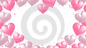 realistic pink heart balloons frame or template for holiday, birthday party, Valentines, background celebration