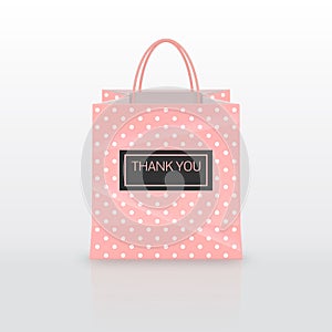 Realistic pink Paper shopping bag with handles isolated on white background. Vector illustration