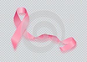 Realistic pink ribbon, breast cancer awareness