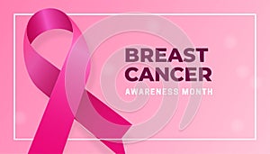 Realistic pink ribbon for Breast Cancer awareness month poster background concept design