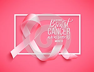 Realistic pink ribbon, breast cancer awareness symbol, vector