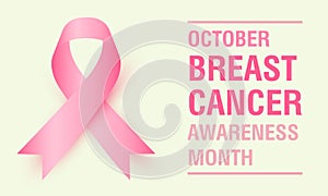 Realistic pink ribbon, breast cancer awareness symbol, vector illustration.