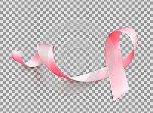 Realistic pink ribbon isolated over white background. Symbol of breast cancer awareness month in october. Vector