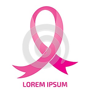 Realistic pink ribbon logo, breast cancer awareness symbol. Vect