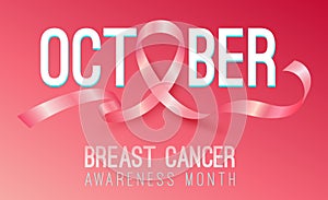 Realistic pink ribbon, october breast cancer awareness month
