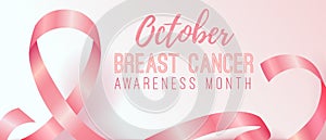 Realistic pink ribbon, october breast cancer awareness month