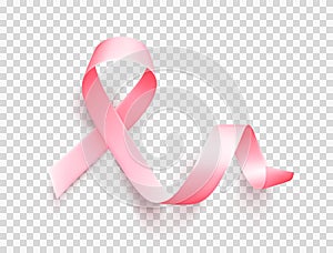 Realistic pink ribbon. Symbol of breast cancer awareness month in october.