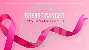 Realistic pink ribbon vector illustration for Breast Cancer Awareness Month poster background design concept