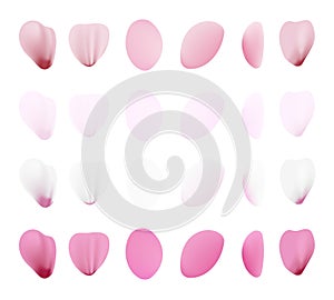 Realistic pink sakura petals icon set. Gradient mesh 3d cherry petals. Vector illustration