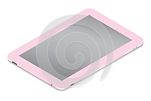 Realistic pink tablet in isometry isolated on a light background.