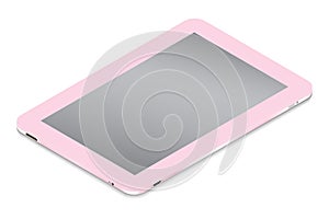 Realistic pink tablet in isometry isolated on a light background. photo
