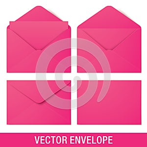 Realistic pink vector envelope mockups.