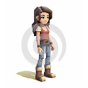 Realistic Pixel Girl With Jeans And Boots - Villagecore 2d Game Art