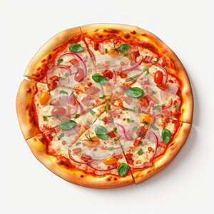 Realistic Pizza Pepperoni On White Background - Hyper-realistic Oil Painting