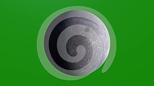 Realistic planet moon, luna, lunar. Beautiful texture and moonlight in green screen. Moon rotating in deep space