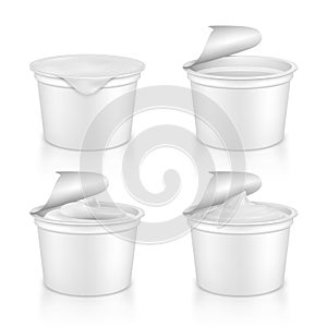 realistic plastic packages with yogurt.