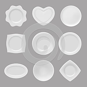 Realistic plates. Vector illustrations of realistic dishware