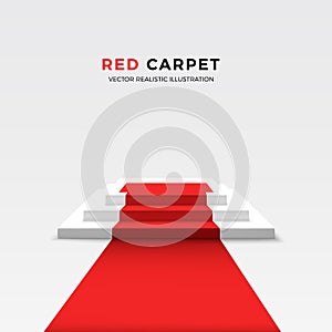 Realistic podium with red carpet. Square stage