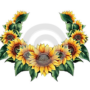 Realistic polygonal border design with ornated sunflower arrangement ai generated