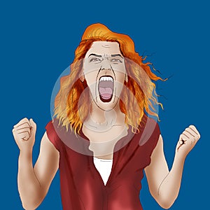 Realistic pop style illustration of a screaming woman