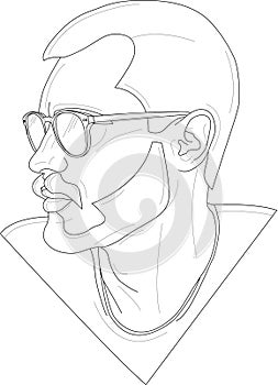Realistic portarit of a guy in sunglasses sketch template. photo