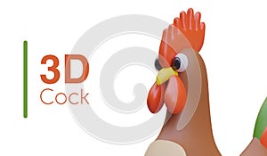 Realistic portrait of cock with red forelock on white background