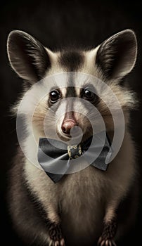 Realistic Portrait Illustration Art Showcasing Cute Possum wearing bow tie (Generative AI)