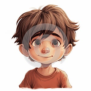 Realistic Portraiture Of An Orange Cartoon Boy With Brown Hair