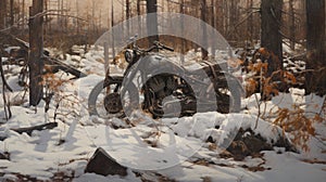 Realistic Portraitures: Motorcycle In Snowy Forest Painting