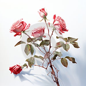 Realistic Portrayal Of Pink Roses On Branch: Editorial Illustrations