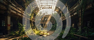 Realistic Post Apocalypse Landscape illustration - abandoned shopping mall at summer