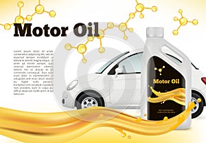 Realistic poster of car. Vector illustrations of Car oils advertizing