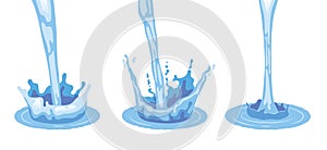 Realistic Pouring Water Splashes Flat Icon Set