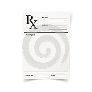 Realistic prescription icon in flat style. Rx document vector illustration on white isolated background. Paper business concept