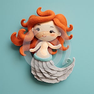 Realistic Princess Mermaid Felt Pattern In Dark Orange And Light Aquamarine