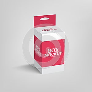 Realistic product package box mock-up with hang slot 1