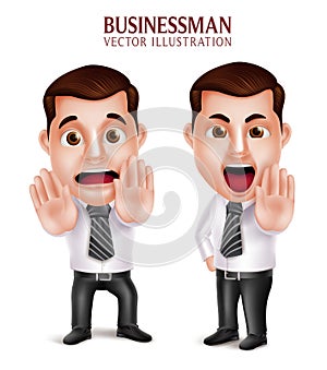 Realistic Professional Business Man Character Angry and Afraid Posture